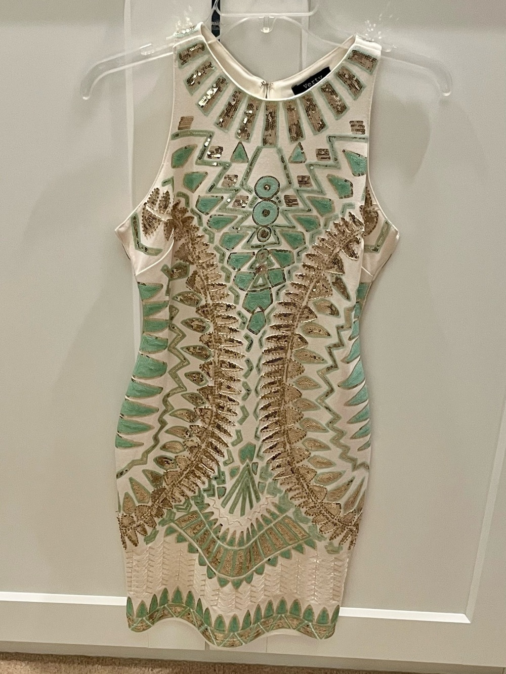 Verty White, Mint, Gold Sequin Embellished Bodycon Cocktail/ Special Event Dress